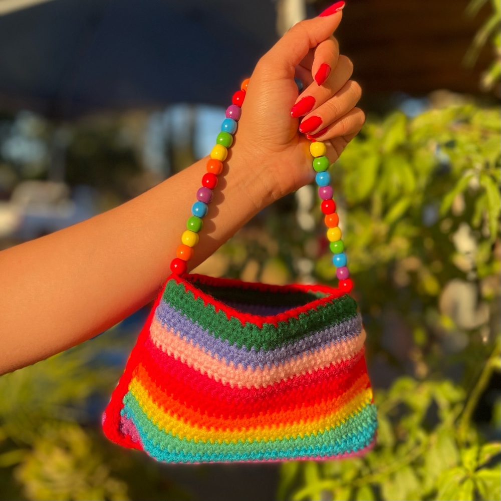 🎉Host Pick🎉Handmade Crochet Mini Rainbow Striped Handbag - Picture 6 of 6
